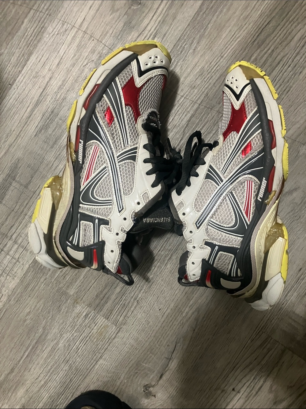 Balenciaga Men's White Black Red Sneakers with Yellow Accents
